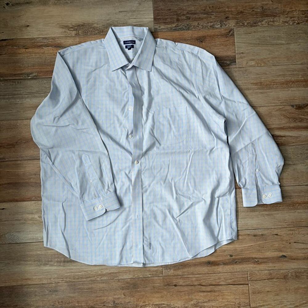 Croft & Barrow Men’s Dress Shirt 18½ 34/35 Blue Tan Check Non-Iron